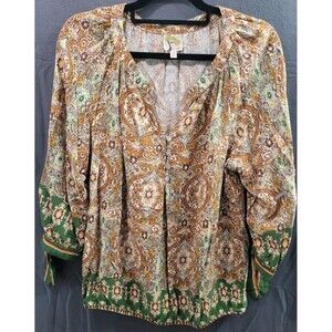 ANTHROPOLOGIE Fig & Flower Peasant Top Blouse Paisley Size XL